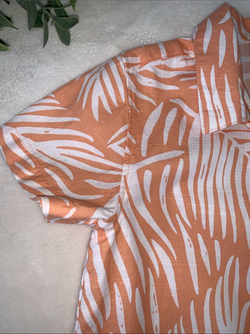 Primark Orange & White Tropical Button Down Shirt 6/7 EUC - Picture 4 of 7